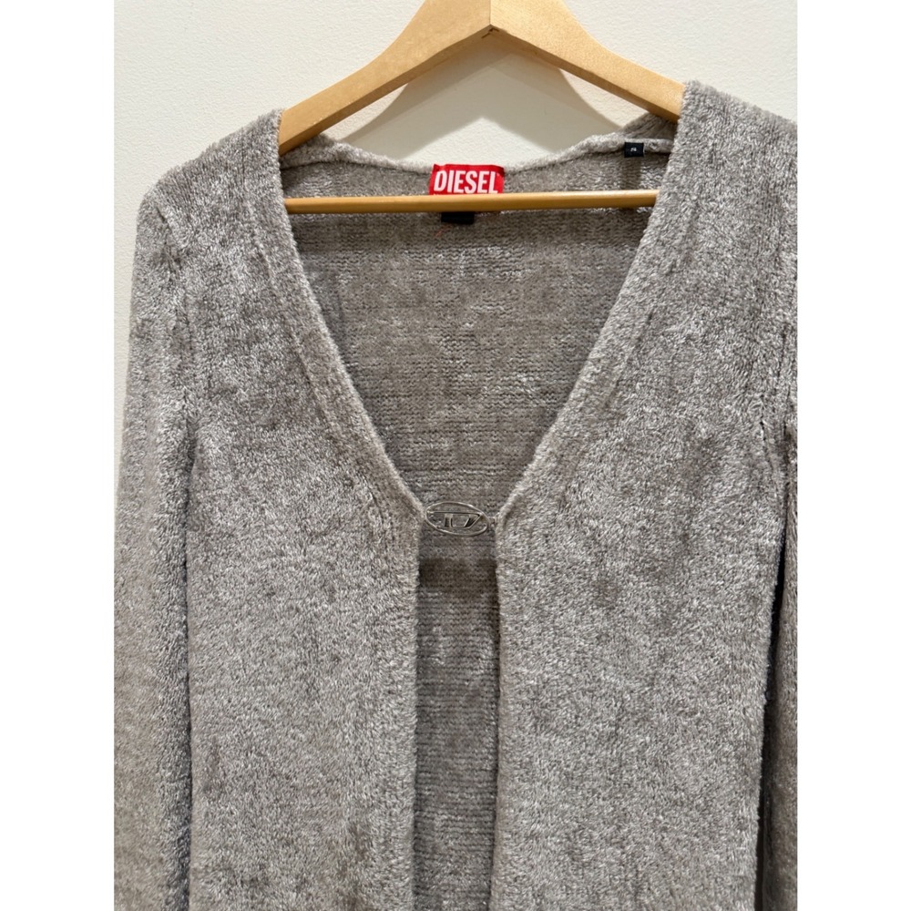 Diesel Womens Grey Fuzzy Knit Maxi Duster Cardigan Metal D Logo Buckle Size S‎ - Picture 4 of 12